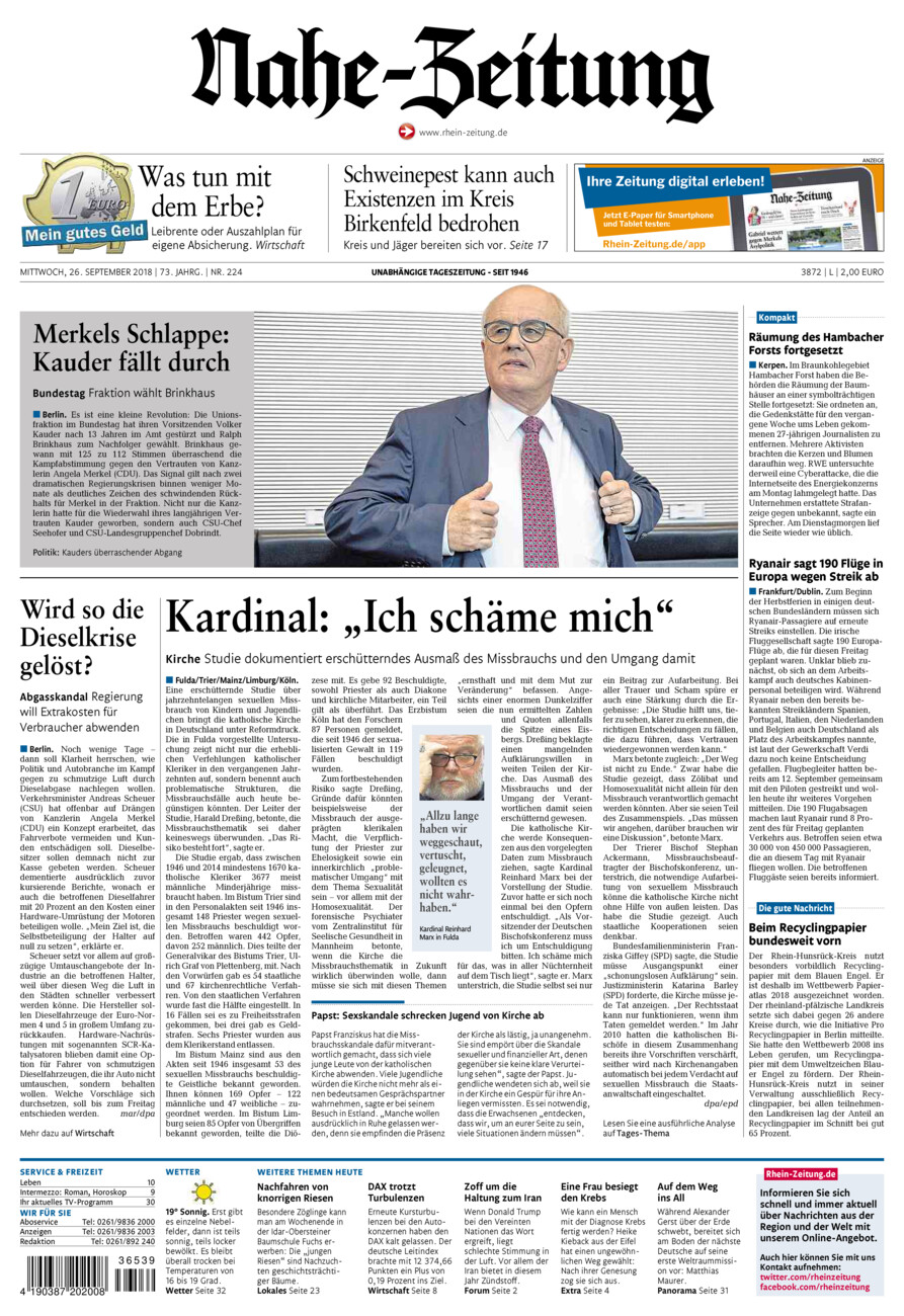 Nahe-Zeitung vom Mittwoch, 26.09.2018