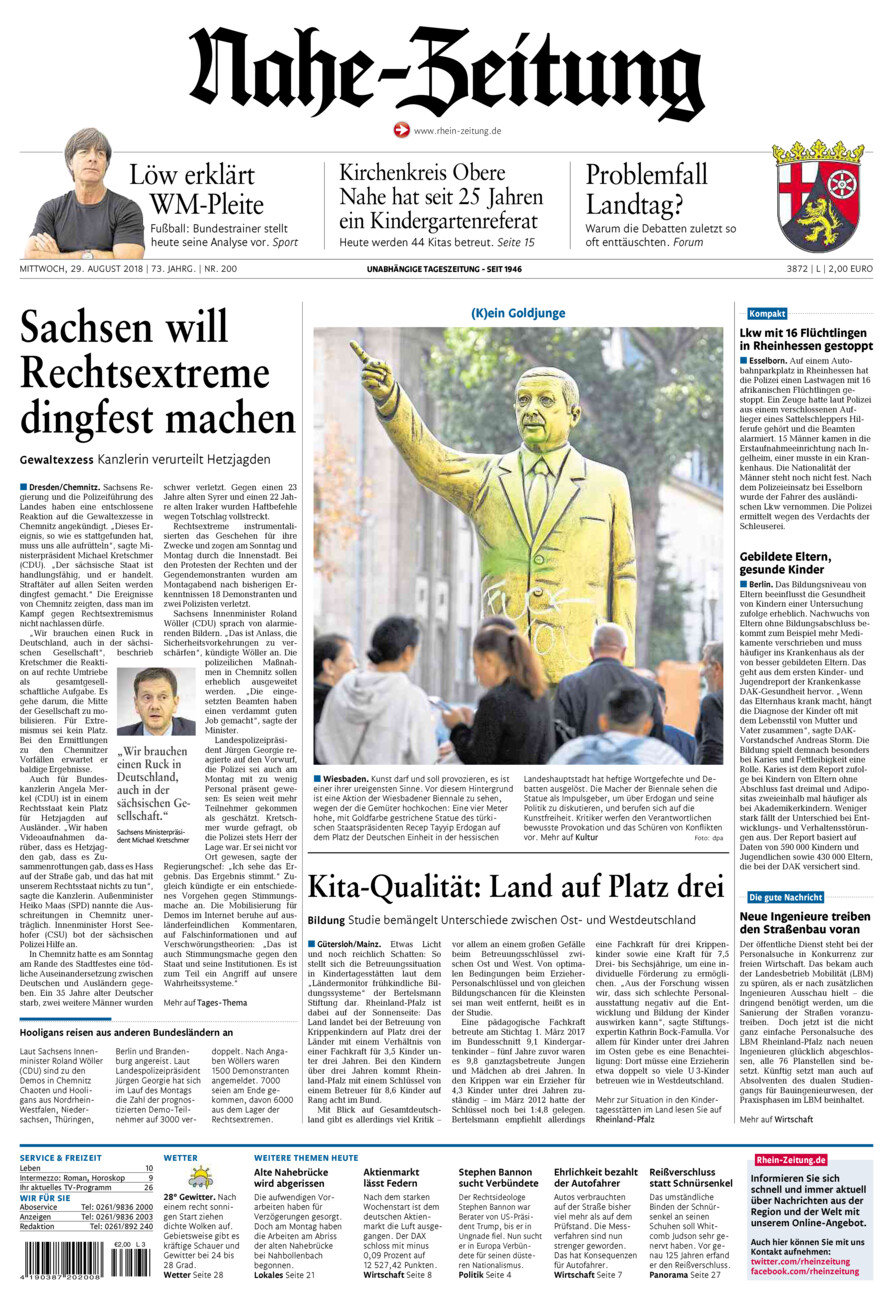 Nahe-Zeitung vom Mittwoch, 29.08.2018