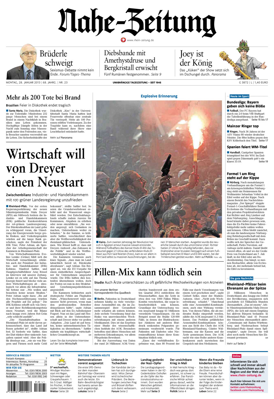 Nahe-Zeitung vom Montag, 28.01.2013