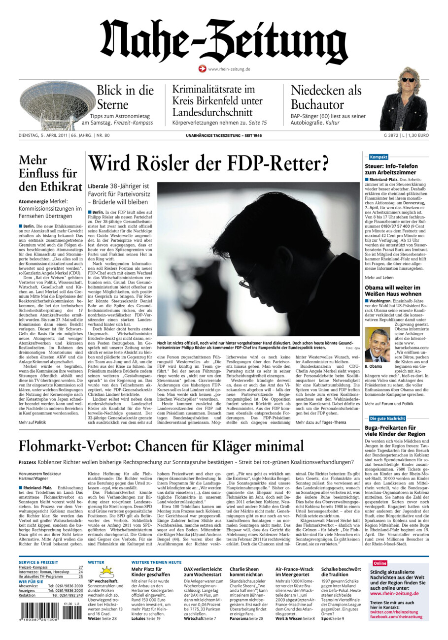 Nahe-Zeitung vom Dienstag, 05.04.2011