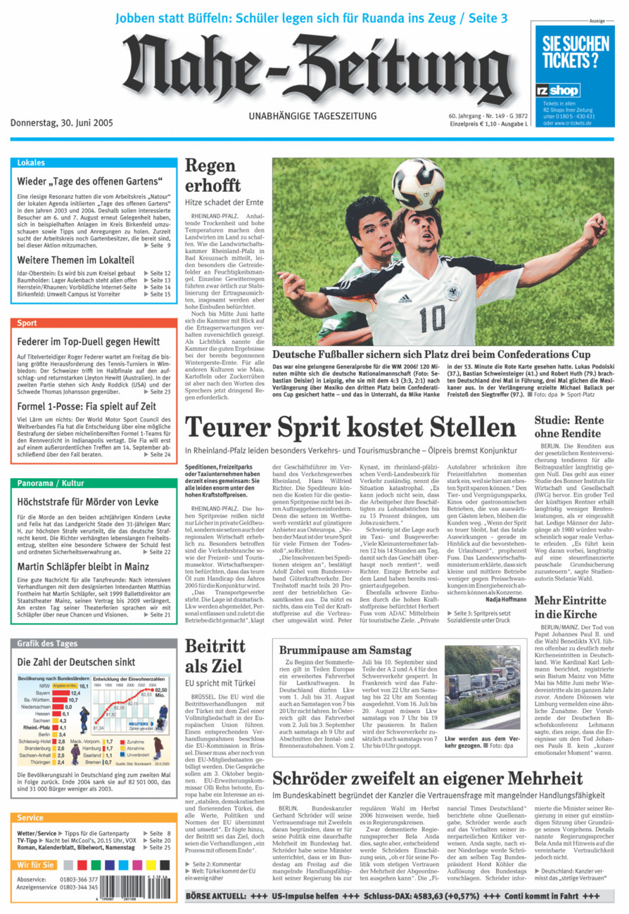 Nahe-Zeitung vom Donnerstag, 30.06.2005