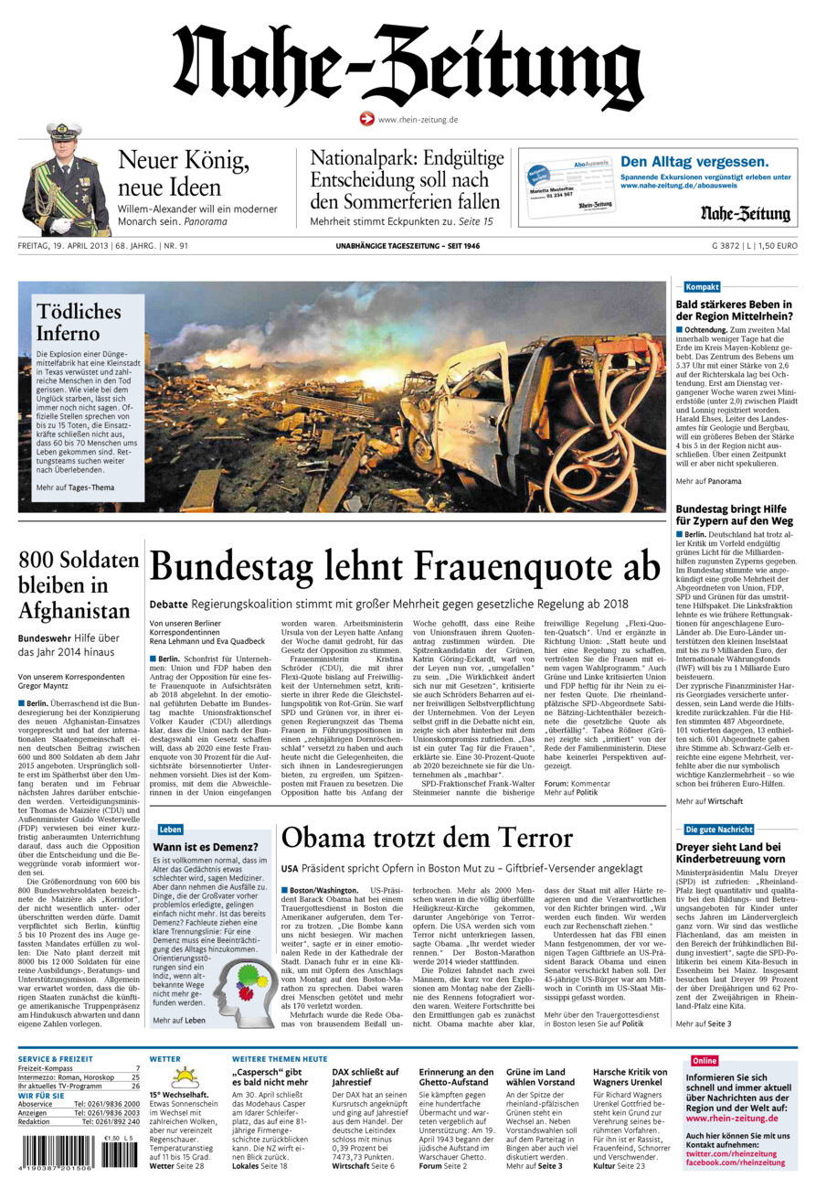 Nahe-Zeitung vom Freitag, 19.04.2013