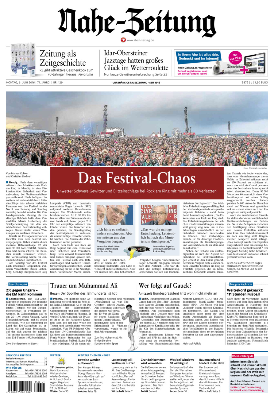 Nahe-Zeitung vom Montag, 06.06.2016