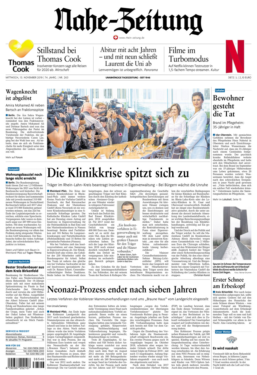 Nahe-Zeitung vom Mittwoch, 13.11.2019