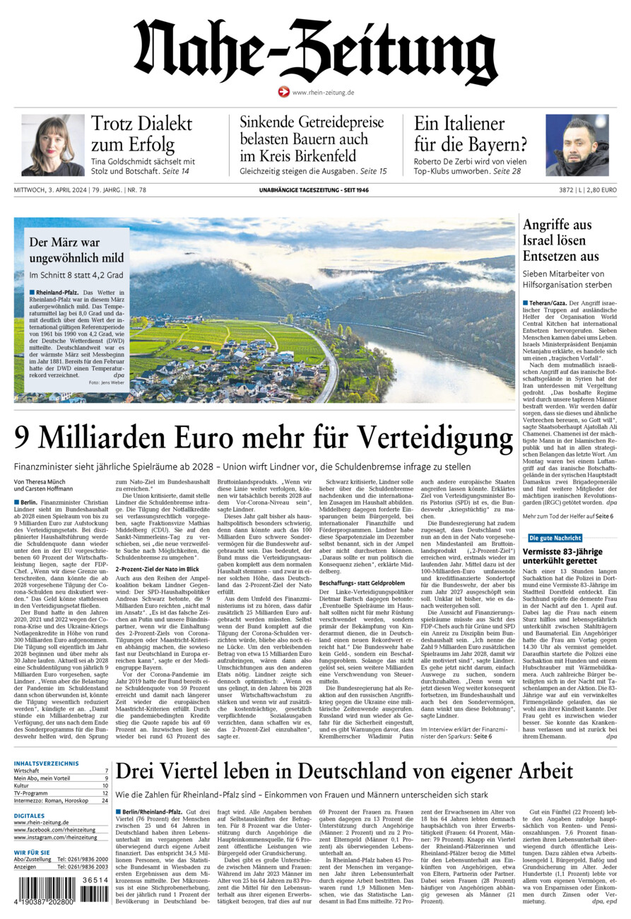 Nahe-Zeitung vom Mittwoch, 03.04.2024