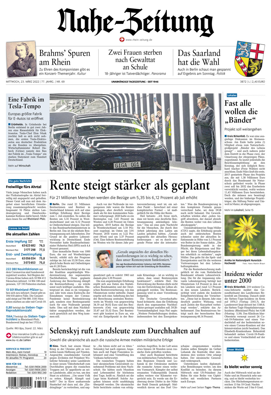 Nahe-Zeitung vom Mittwoch, 23.03.2022