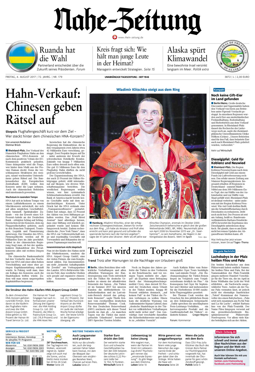 Nahe-Zeitung vom Freitag, 04.08.2017