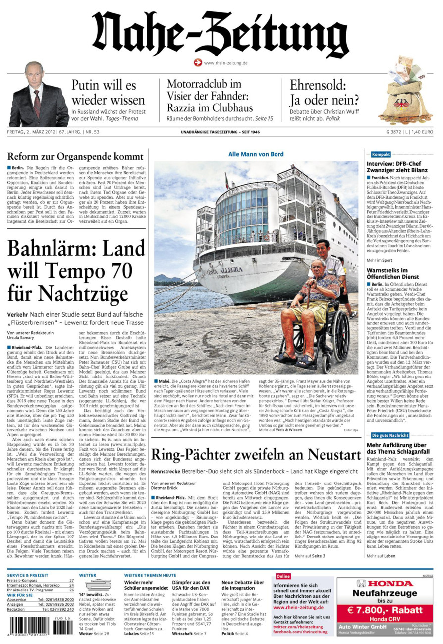 Nahe-Zeitung vom Freitag, 02.03.2012
