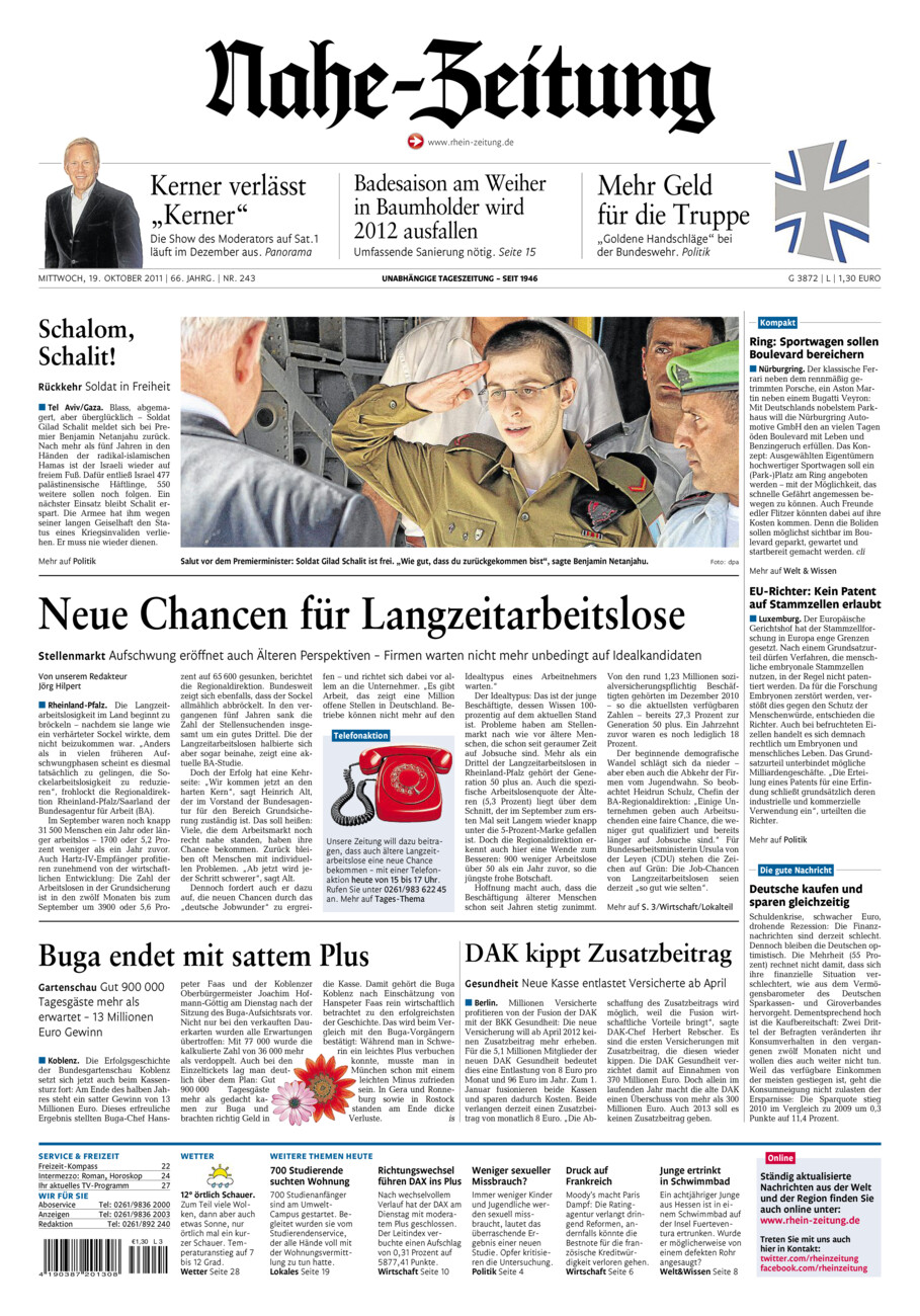 Nahe-Zeitung vom Mittwoch, 19.10.2011