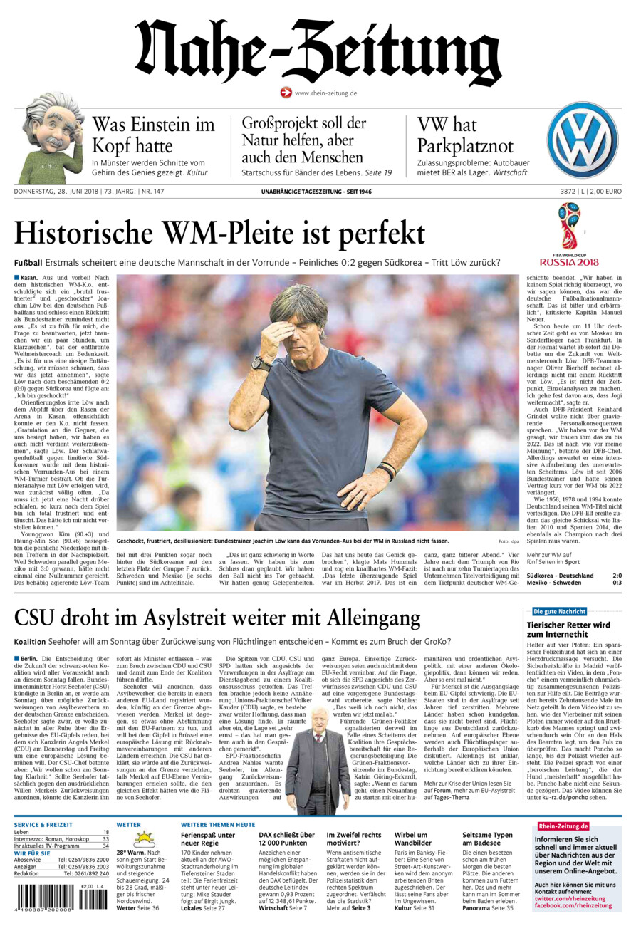 Nahe-Zeitung vom Donnerstag, 28.06.2018