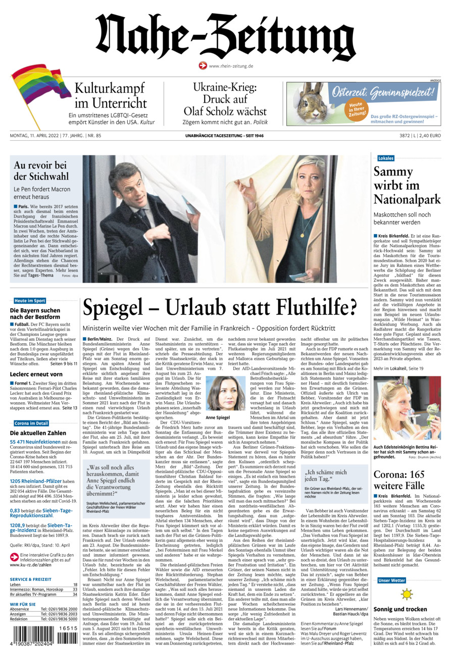 Nahe-Zeitung vom Montag, 11.04.2022