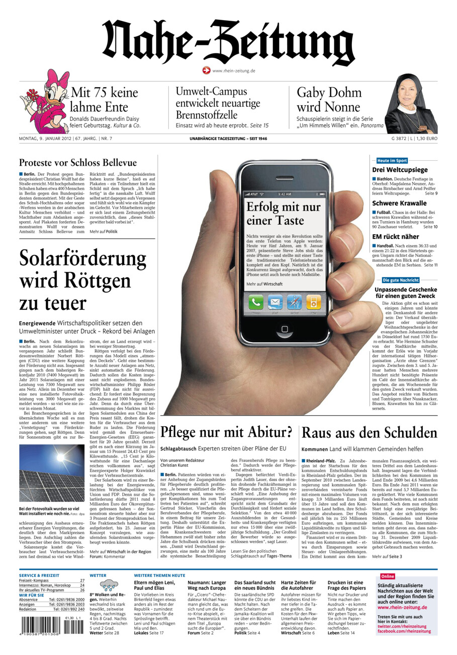 Nahe-Zeitung vom Montag, 09.01.2012