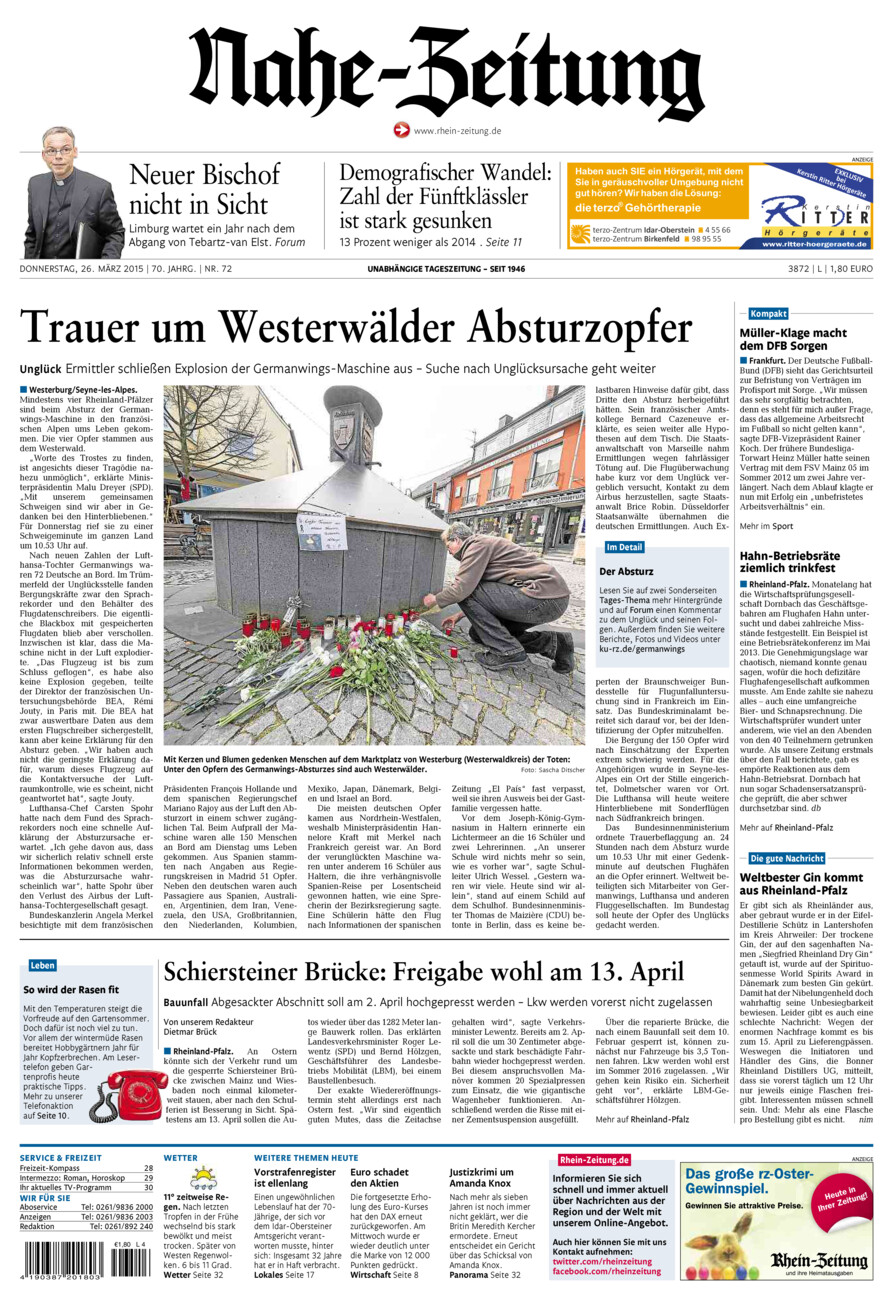 Nahe-Zeitung vom Donnerstag, 26.03.2015