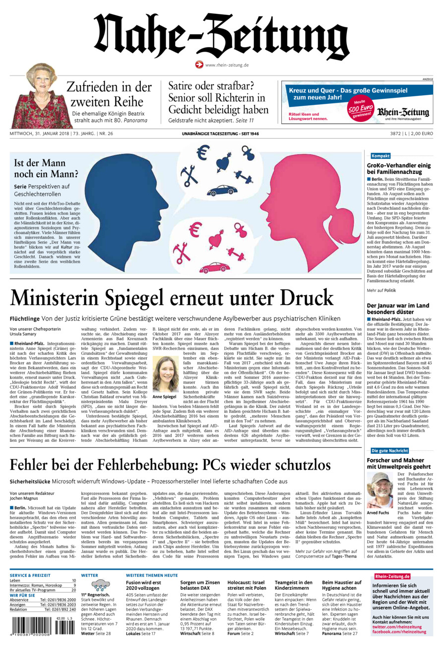 Nahe-Zeitung vom Mittwoch, 31.01.2018