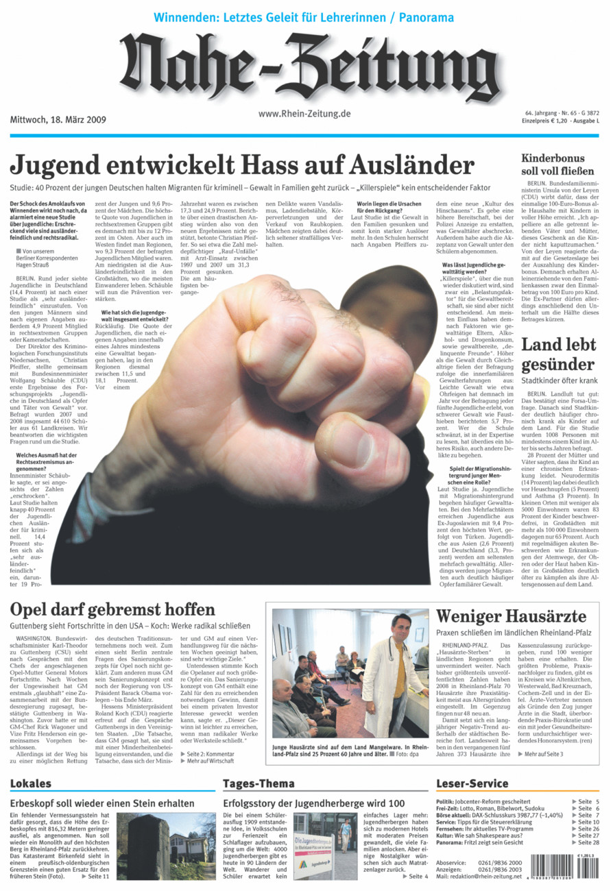 Nahe-Zeitung vom Mittwoch, 18.03.2009