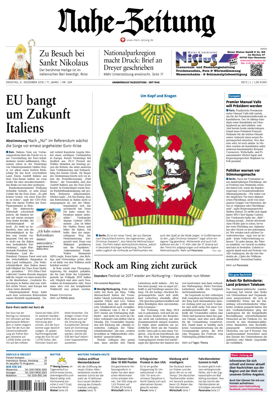 Nahe-Zeitung vom Dienstag, 06.12.2016