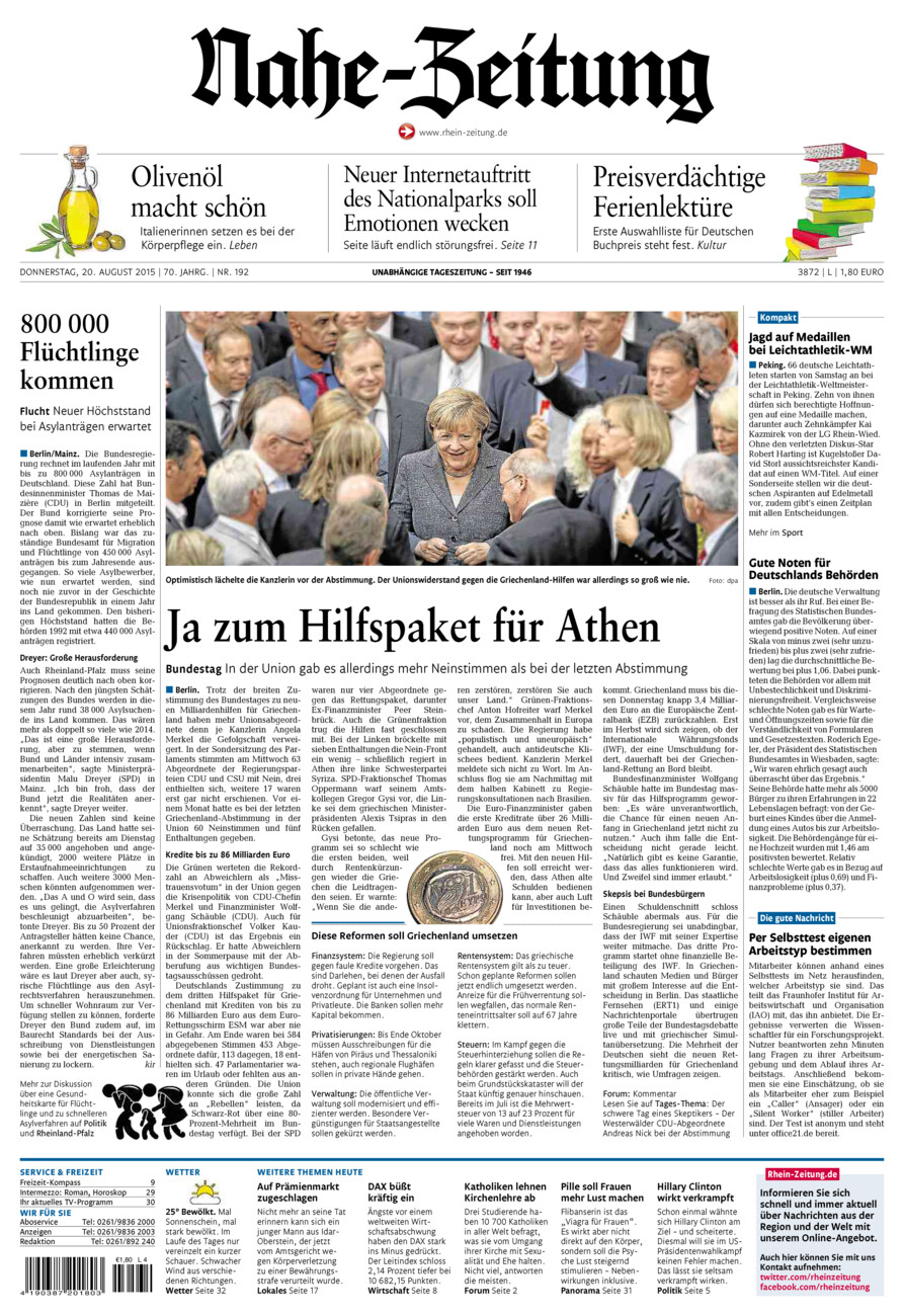 Nahe-Zeitung vom Donnerstag, 20.08.2015