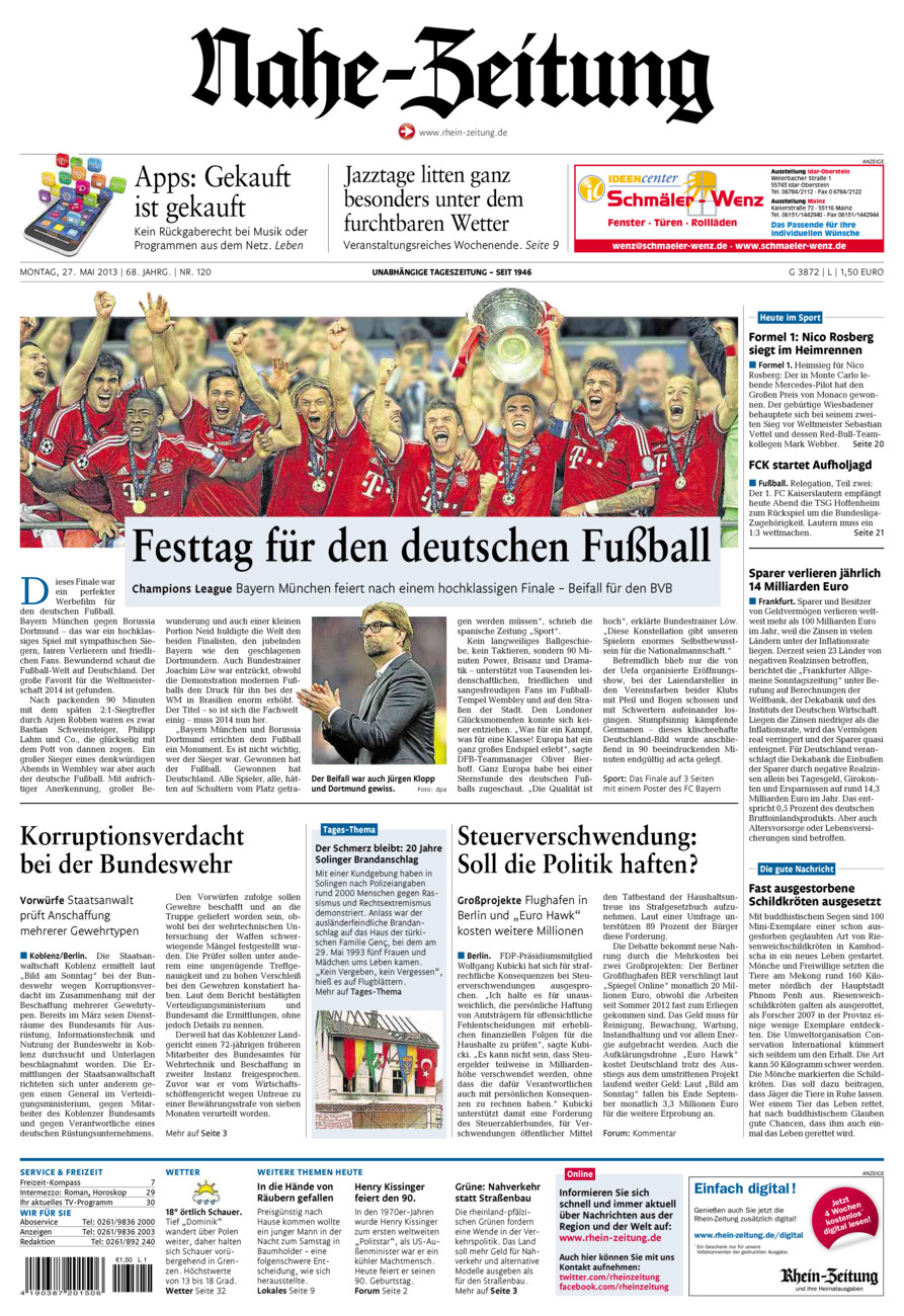 Nahe-Zeitung vom Montag, 27.05.2013