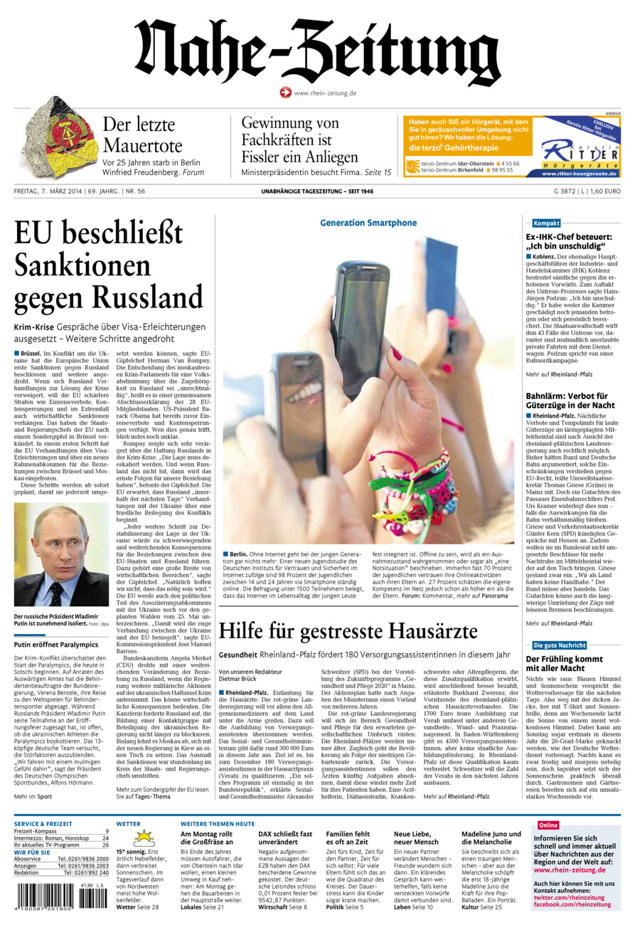 Nahe-Zeitung vom Freitag, 07.03.2014