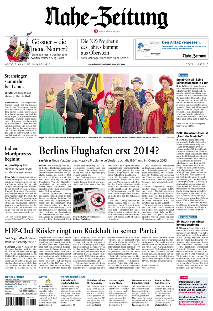 Nahe-Zeitung vom Montag, 07.01.2013