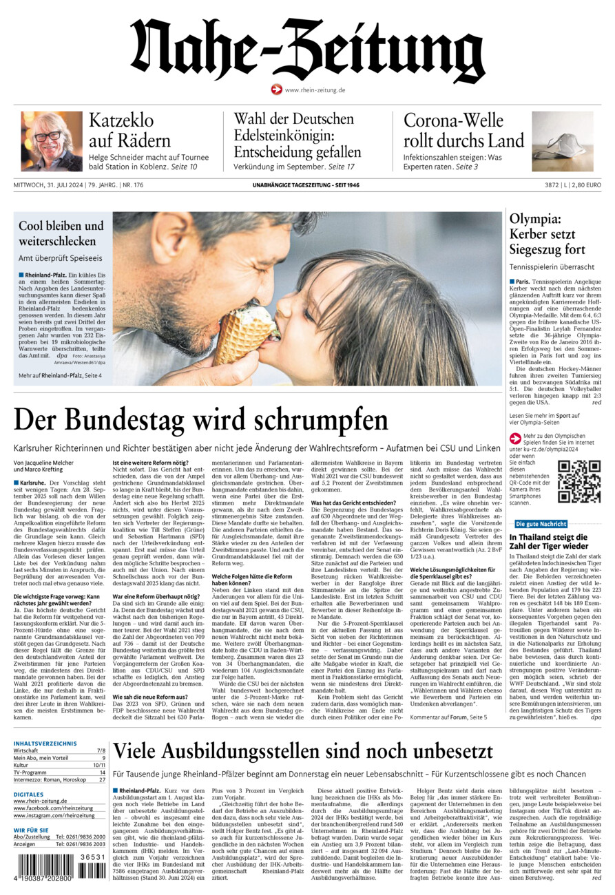 Nahe-Zeitung vom Mittwoch, 31.07.2024