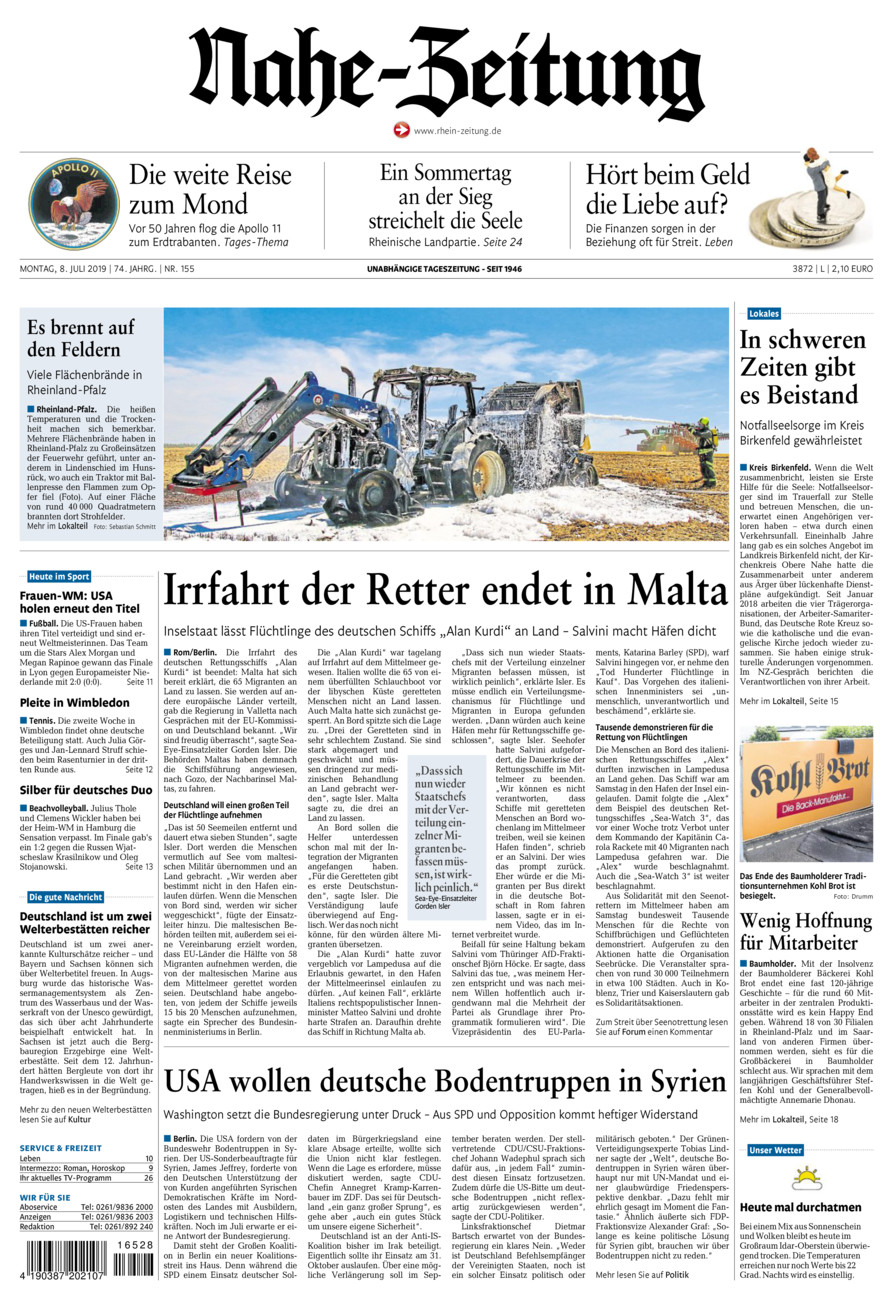 Nahe-Zeitung vom Montag, 08.07.2019