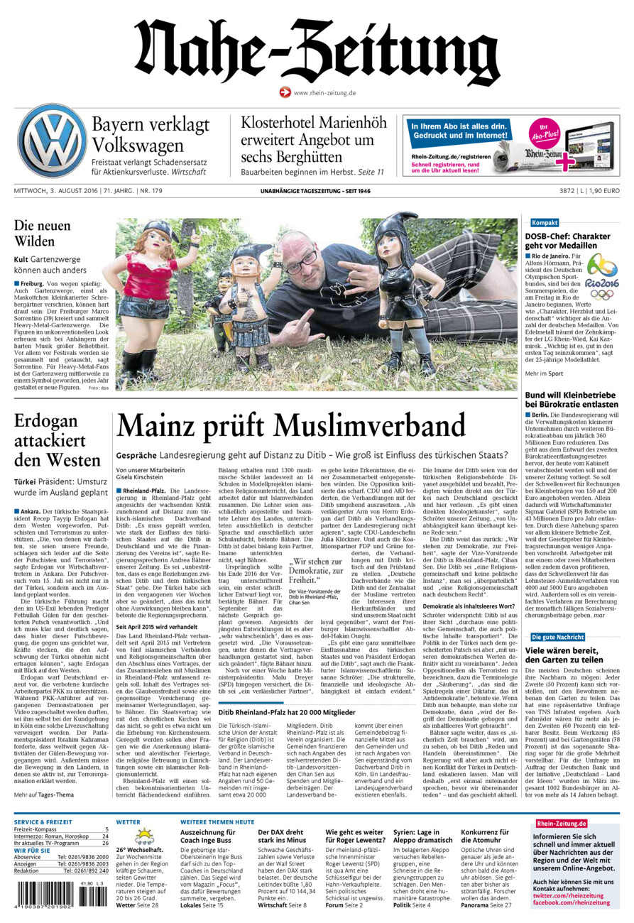 Nahe-Zeitung vom Mittwoch, 03.08.2016