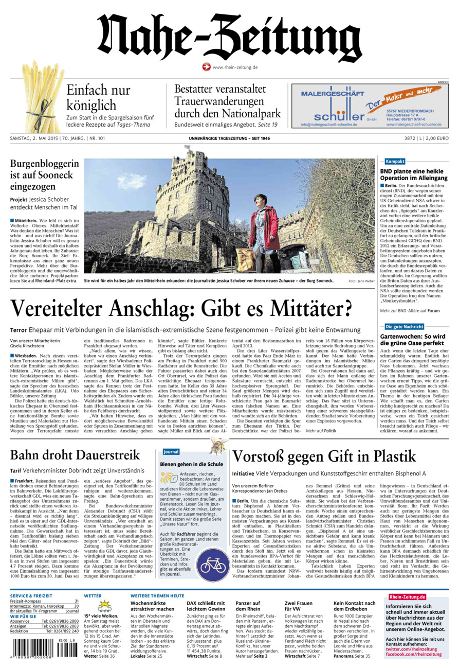 Nahe-Zeitung vom Samstag, 02.05.2015