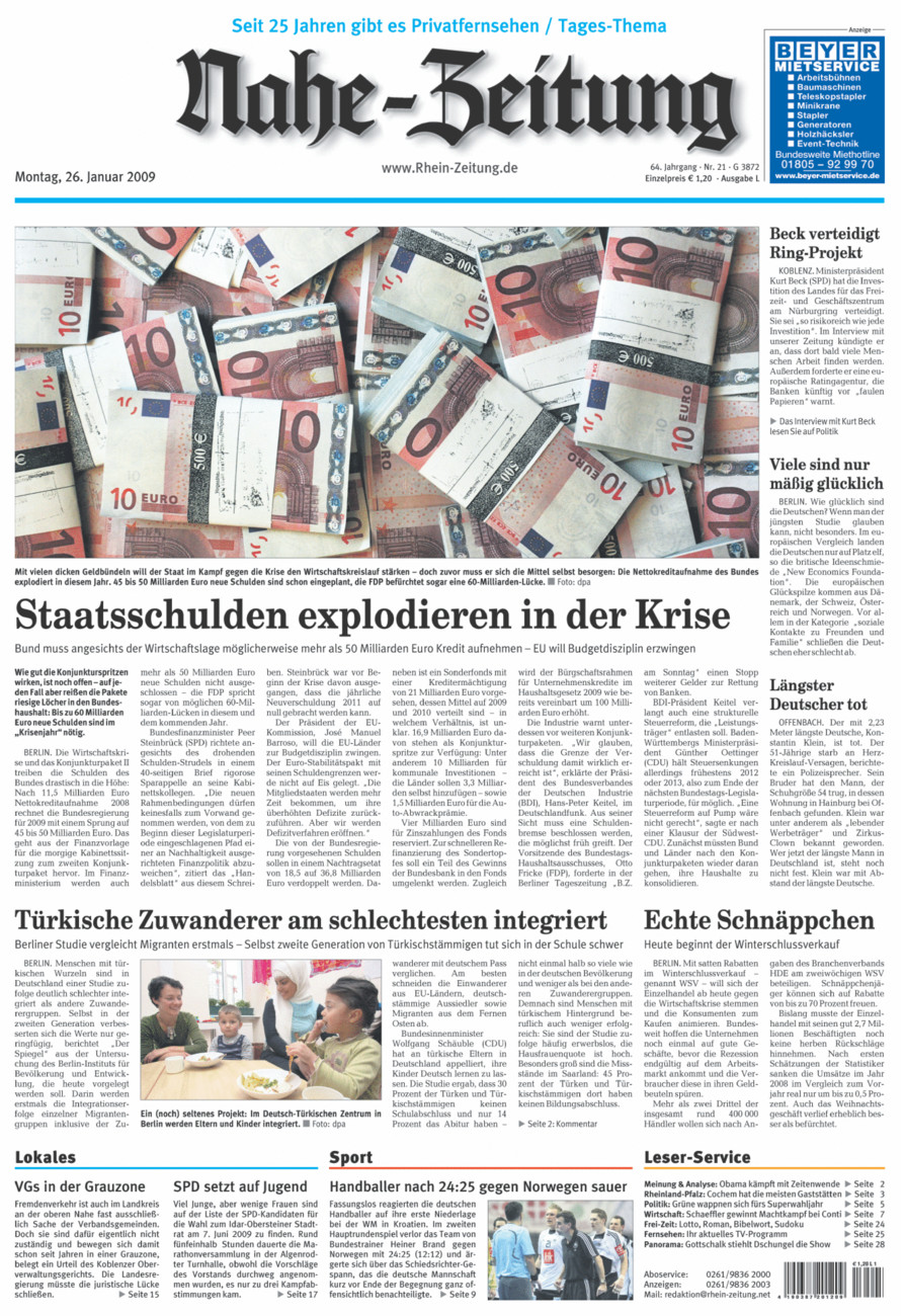 Nahe-Zeitung vom Montag, 26.01.2009