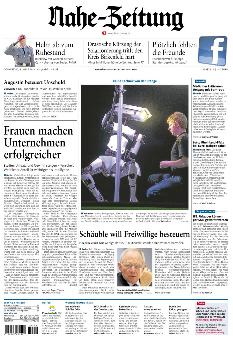 Nahe-Zeitung vom Donnerstag, 08.03.2012