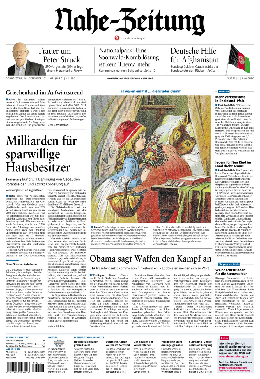 Nahe-Zeitung vom Donnerstag, 20.12.2012