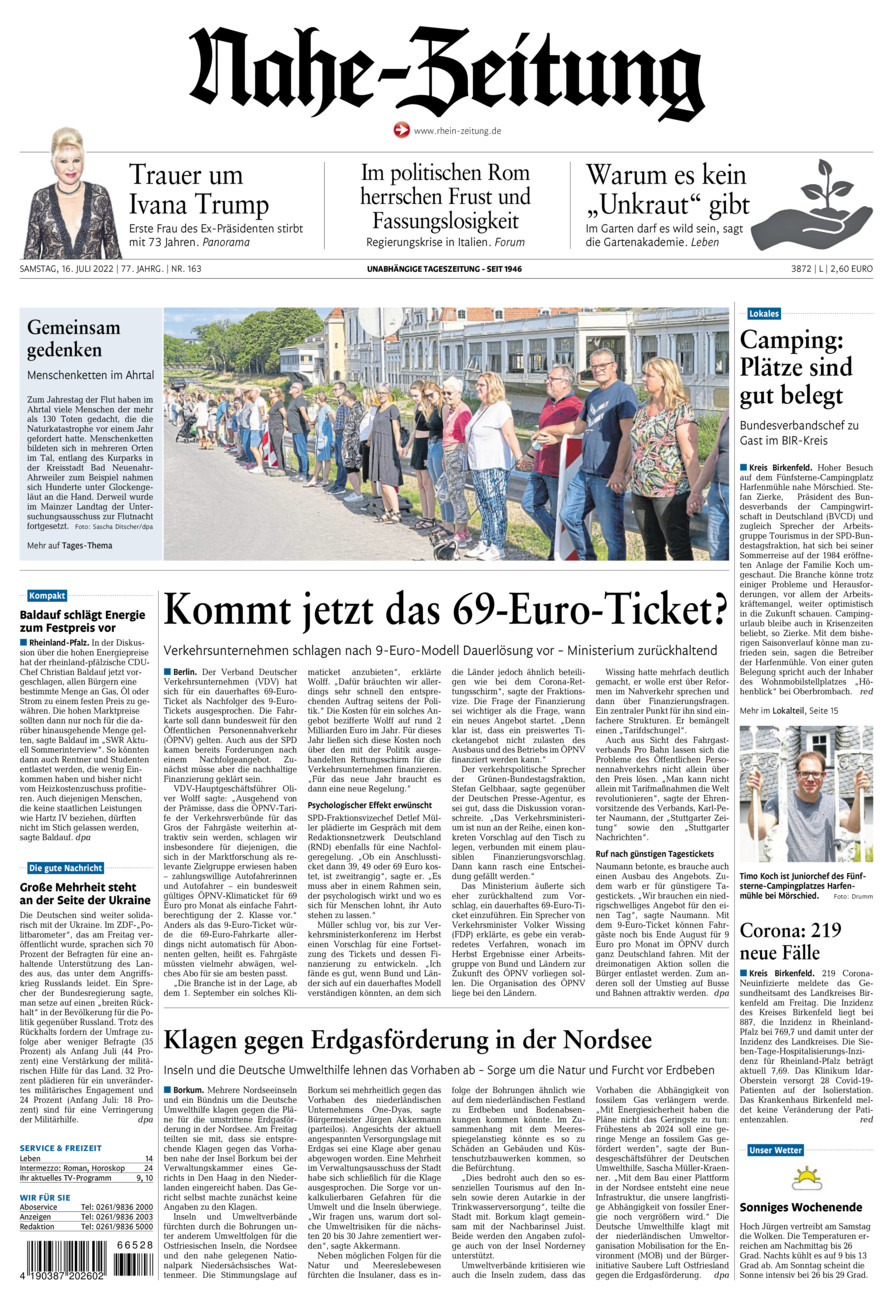 Nahe-Zeitung vom Samstag, 16.07.2022