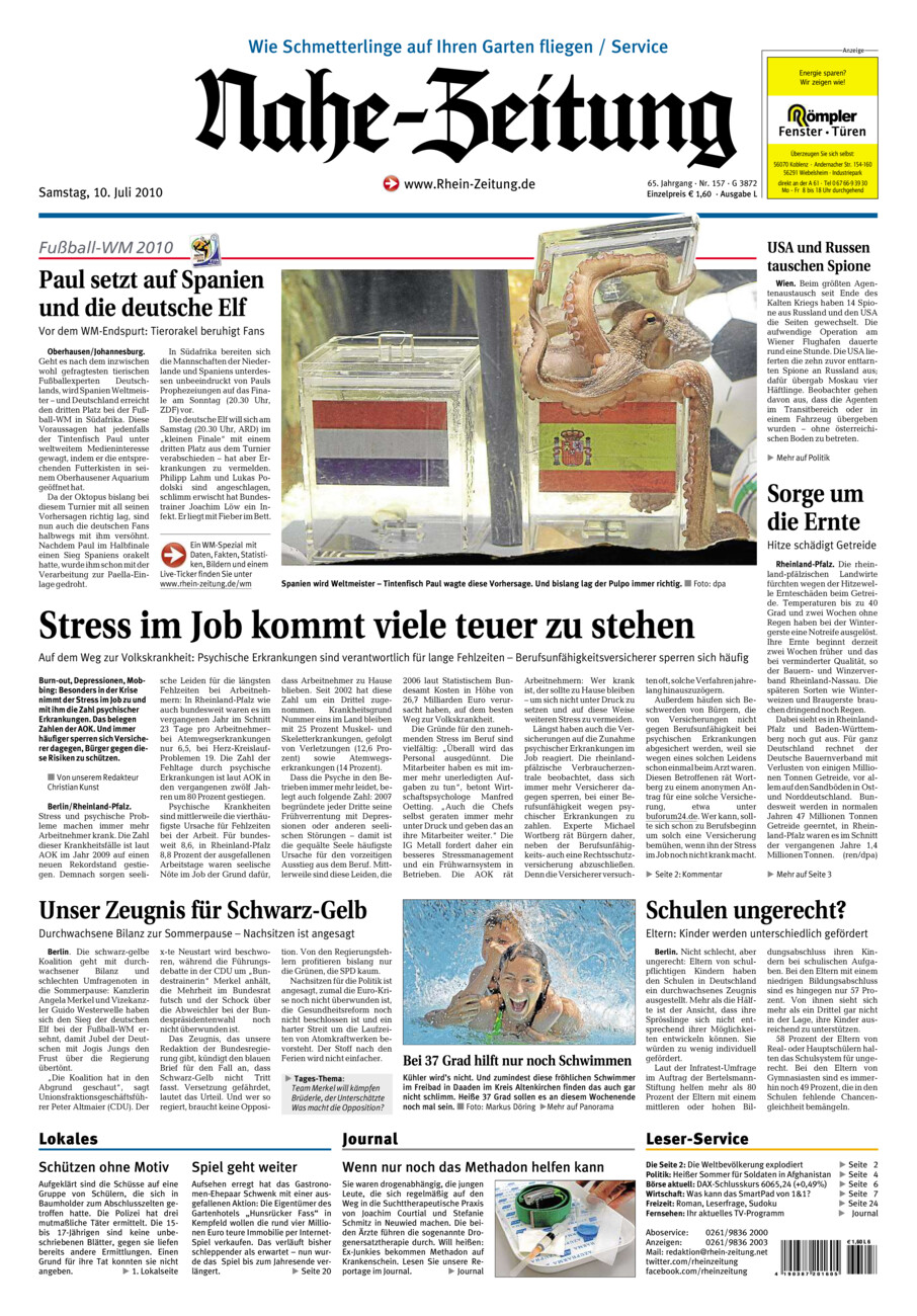 Nahe-Zeitung vom Samstag, 10.07.2010