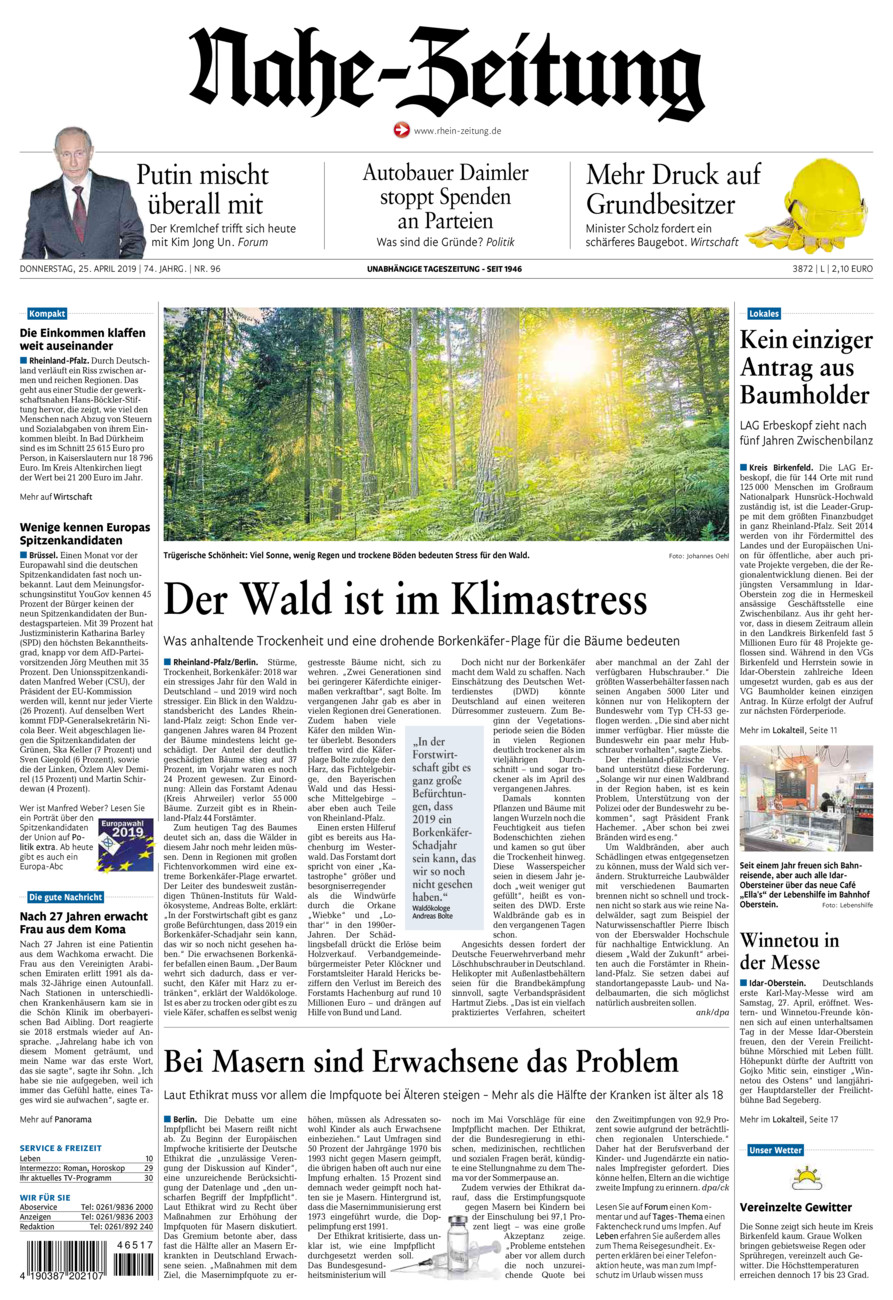 Nahe-Zeitung vom Donnerstag, 25.04.2019