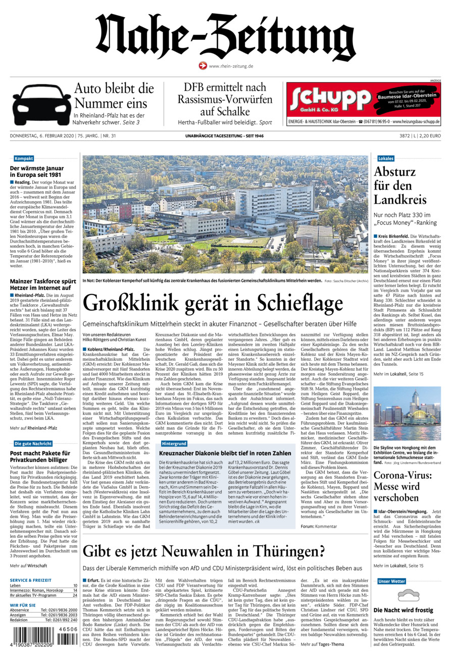 Nahe-Zeitung vom Donnerstag, 06.02.2020
