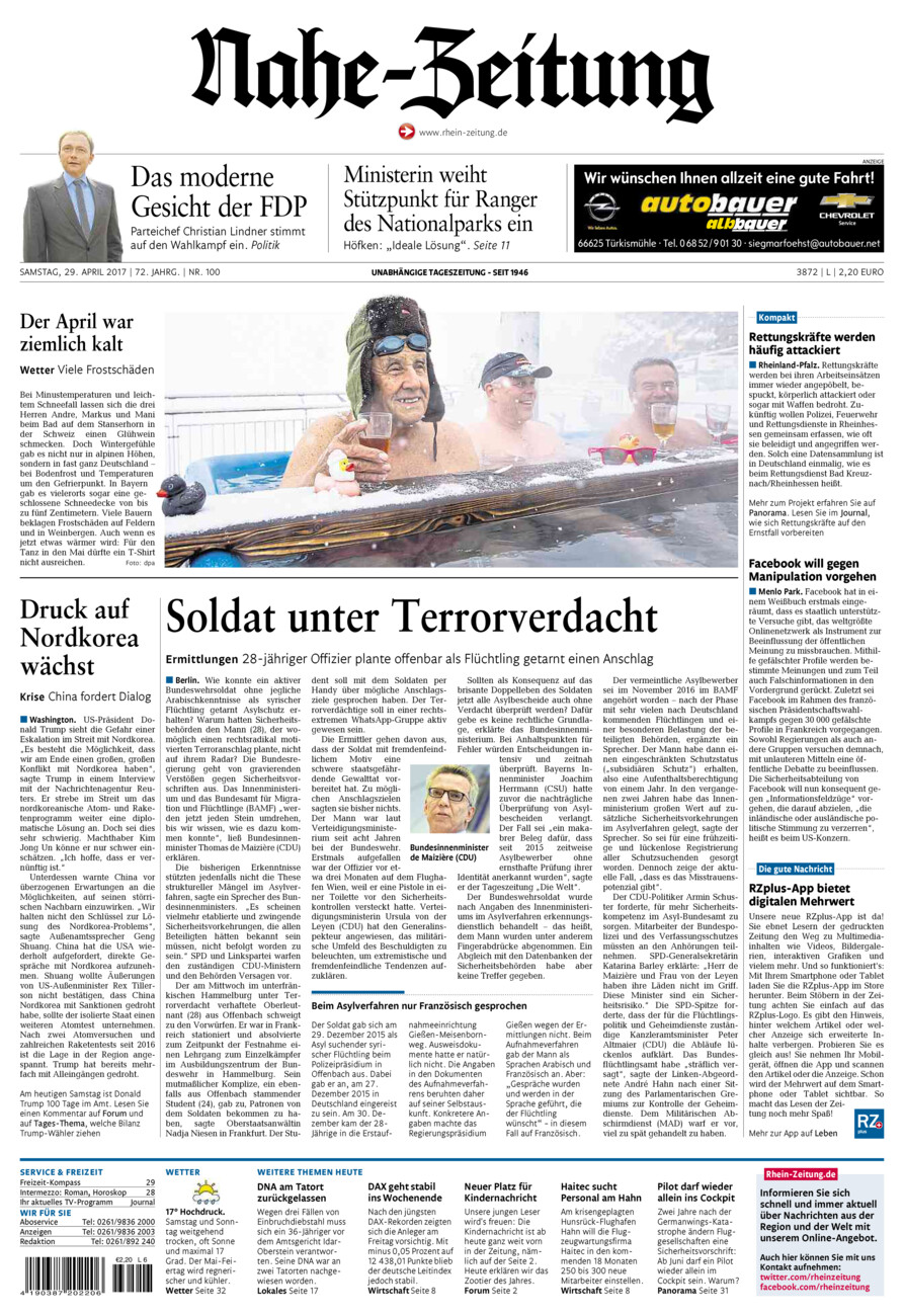 Nahe-Zeitung vom Samstag, 29.04.2017