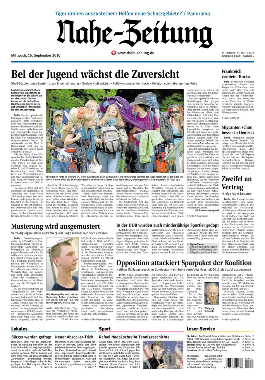 Nahe-Zeitung vom Mittwoch, 15.09.2010