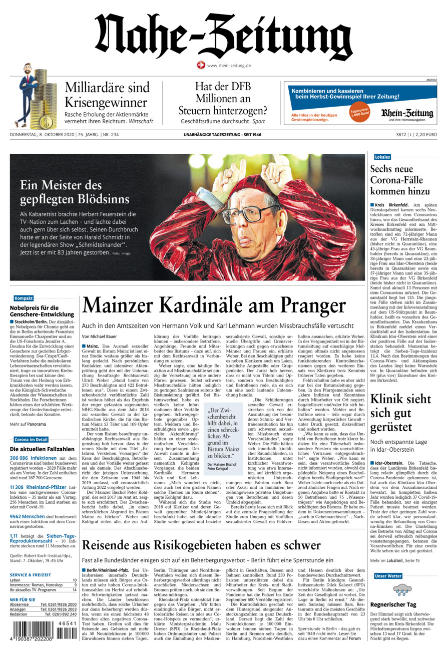 Nahe-Zeitung vom Donnerstag, 08.10.2020
