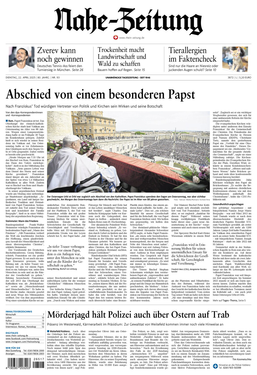 Nahe-Zeitung vom Dienstag, 22.04.2025