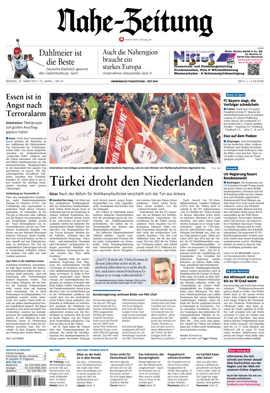 Nahe-Zeitung vom Montag, 13.03.2017