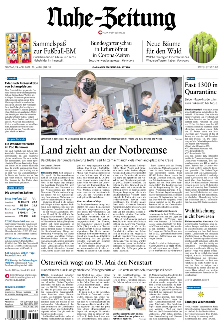 Nahe-Zeitung vom Samstag, 24.04.2021
