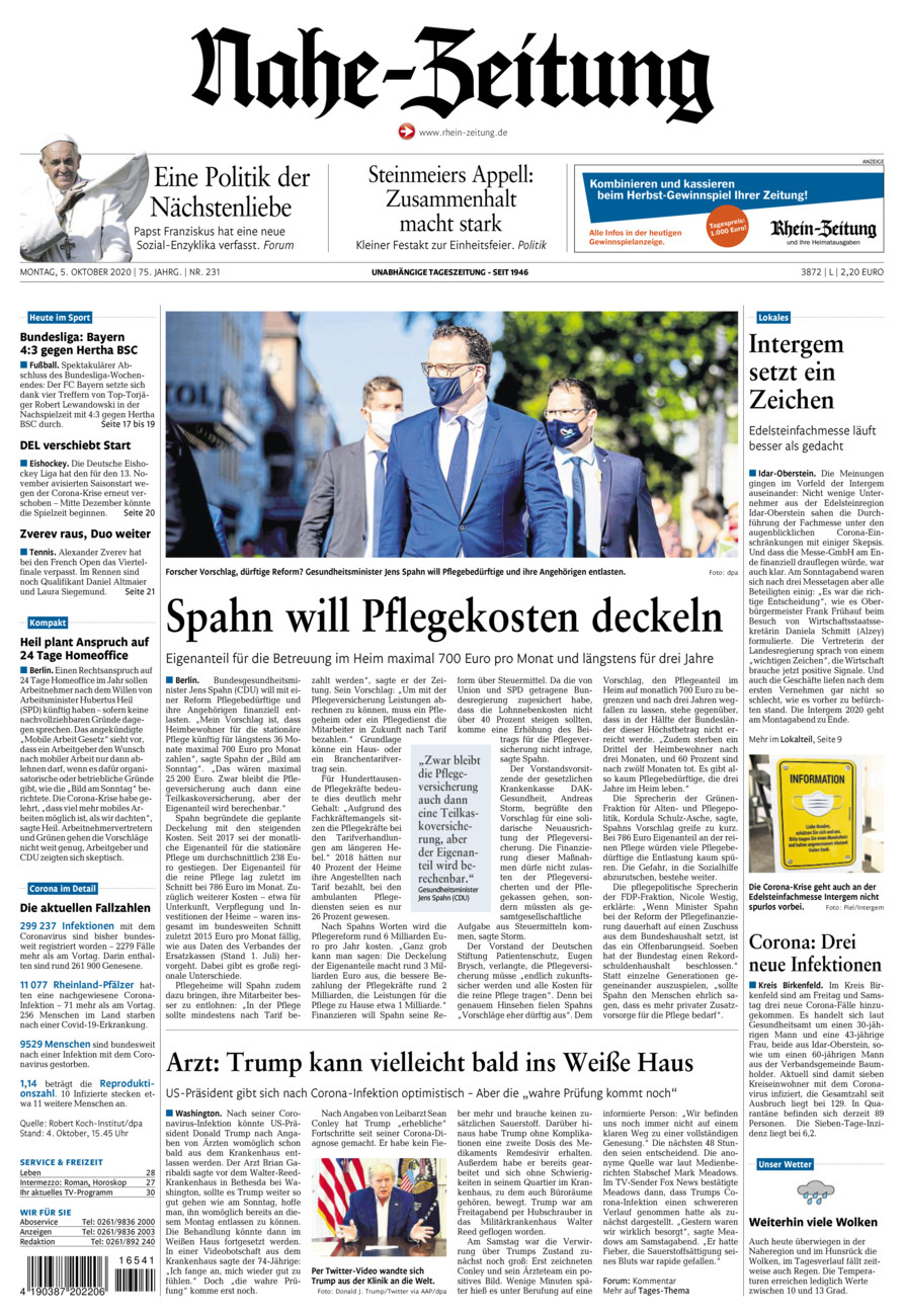 Nahe-Zeitung vom Montag, 05.10.2020