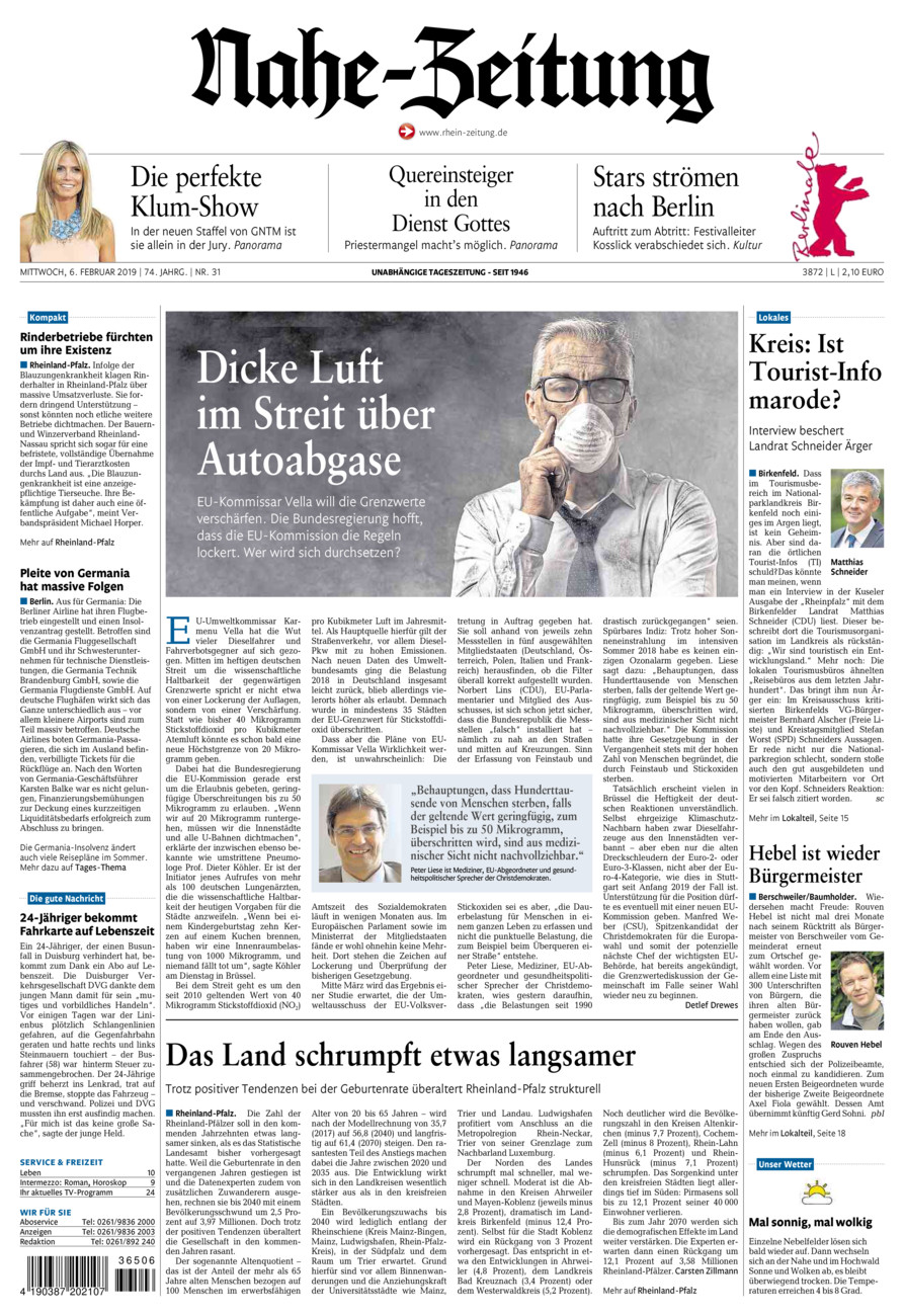 Nahe-Zeitung vom Mittwoch, 06.02.2019