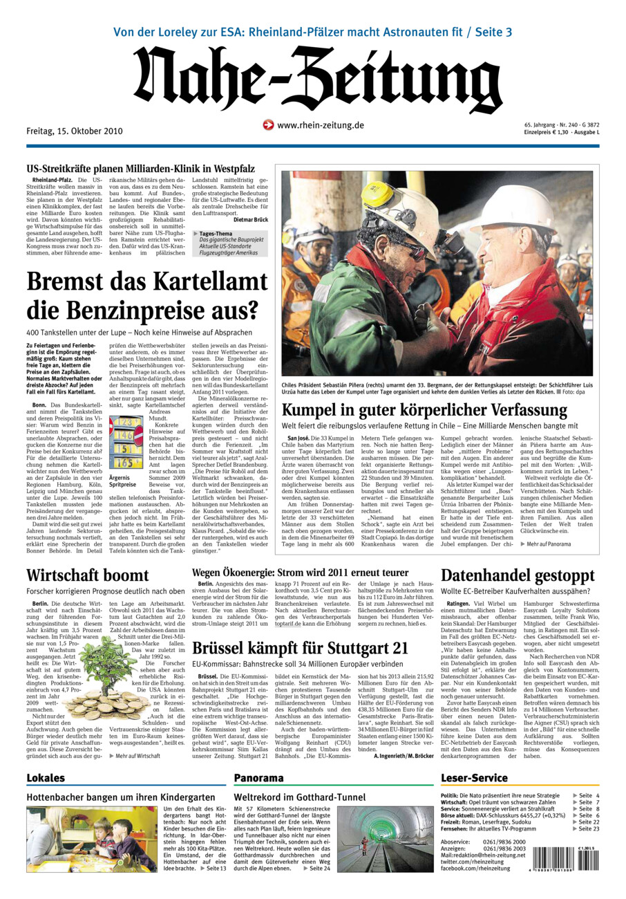 Nahe-Zeitung vom Freitag, 15.10.2010