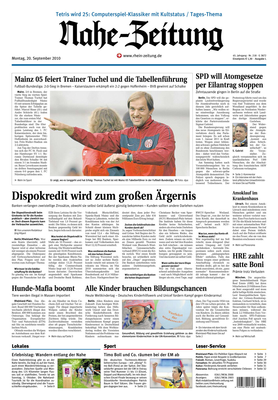 Nahe-Zeitung vom Montag, 20.09.2010