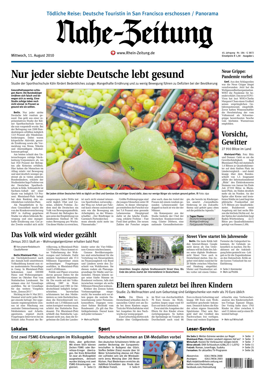 Nahe-Zeitung vom Mittwoch, 11.08.2010