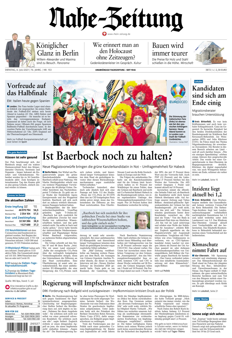 Nahe-Zeitung vom Dienstag, 06.07.2021