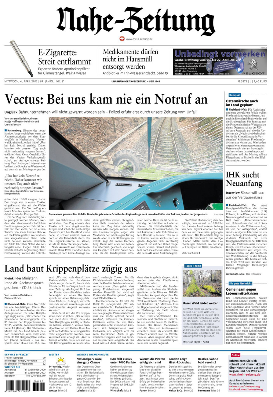 Nahe-Zeitung vom Mittwoch, 04.04.2012