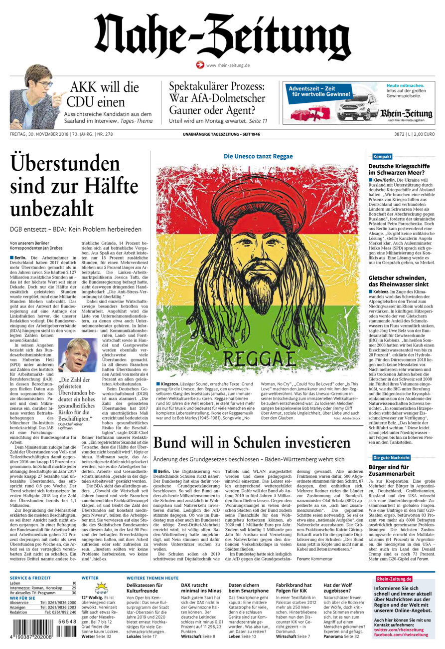 Nahe-Zeitung vom Freitag, 30.11.2018