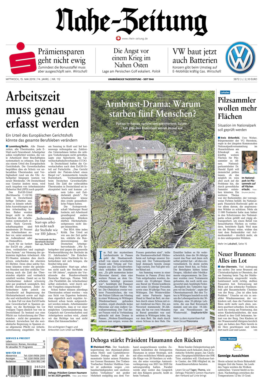 Nahe-Zeitung vom Mittwoch, 15.05.2019
